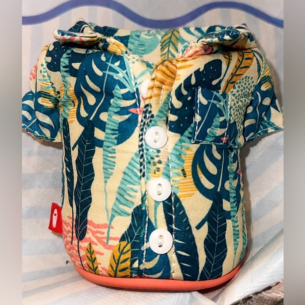 Puffin Drinkware insulated Hawaiian button down shirt koozie teal & coral Aloha